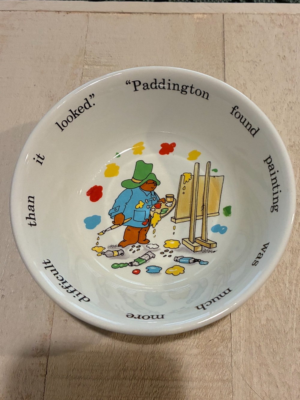 White Ceramic Paddington Illustration Bowl with Multicolor Paint Accents